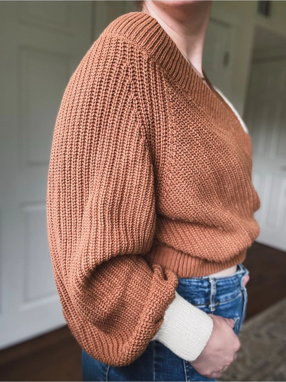 UPWEST Faux Wrap Chunky-knit Sweater - Colorblock - Picture 4 of 4